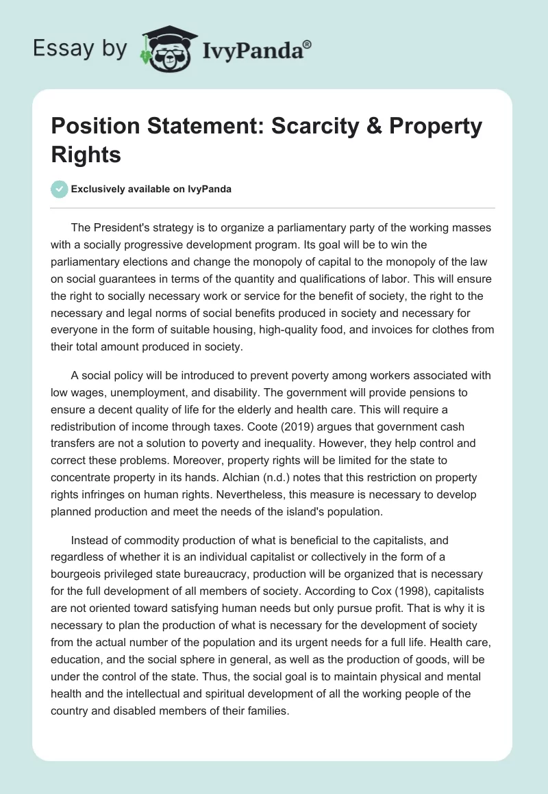 Position Statement: Scarcity & Property Rights. Page 1