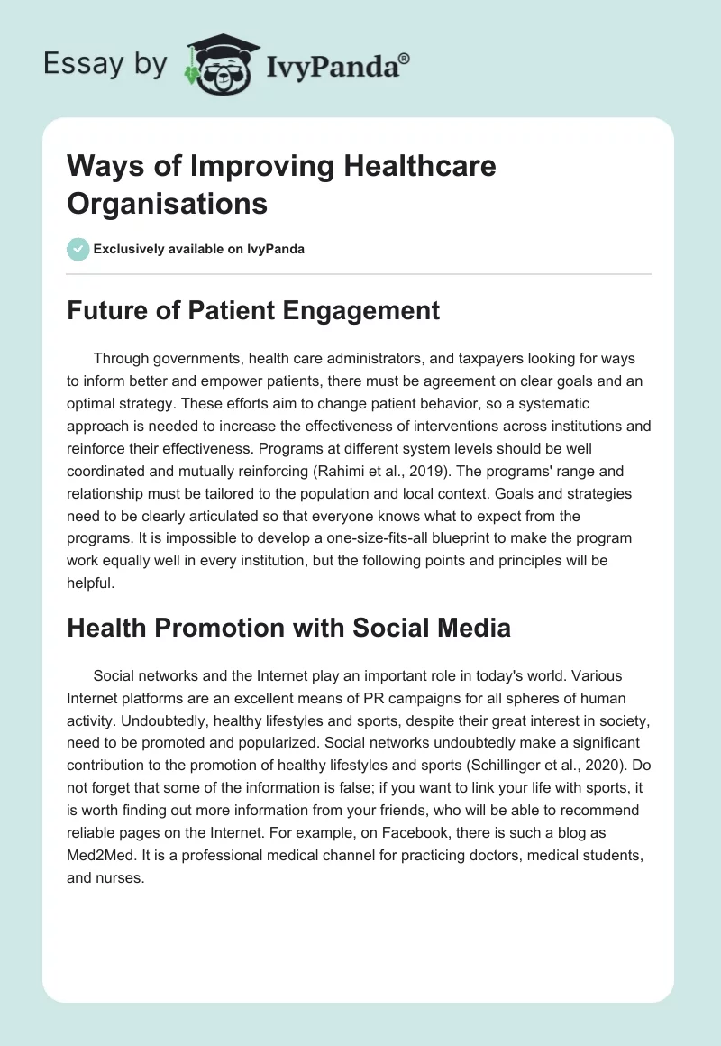 Ways of Improving Healthcare Organisations. Page 1