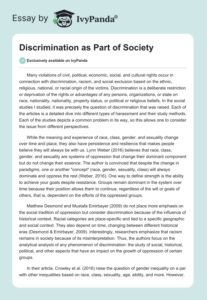 Discrimination as Part of Society. Page 1