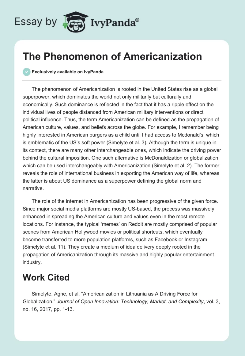 The Phenomenon of Americanization. Page 1