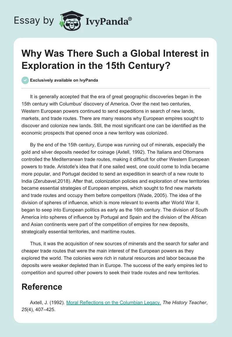 Why Was There Such a Global Interest in Exploration in the 15th Century?. Page 1