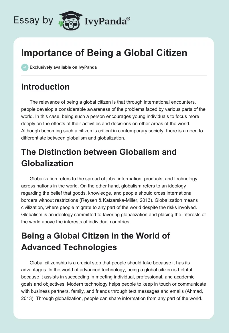 Importance of Being a Global Citizen. Page 1