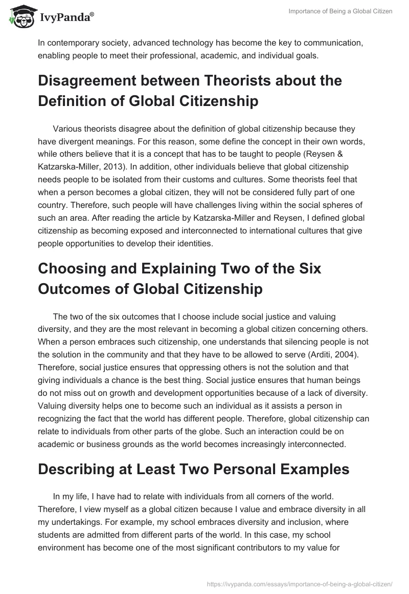 Importance of Being a Global Citizen. Page 2
