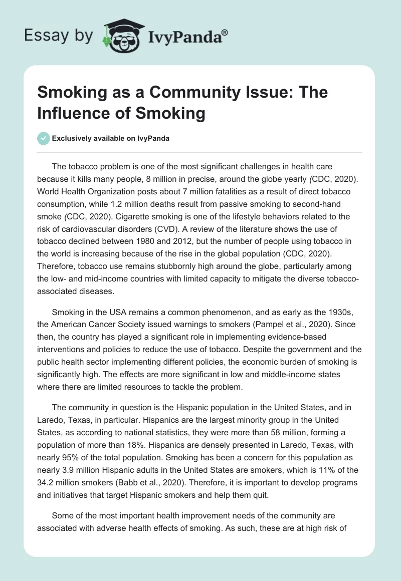 Smoking as a Community Issue: The Influence of Smoking. Page 1