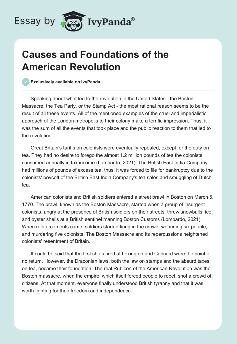 Causes and Foundations of the American Revolution. Page 1