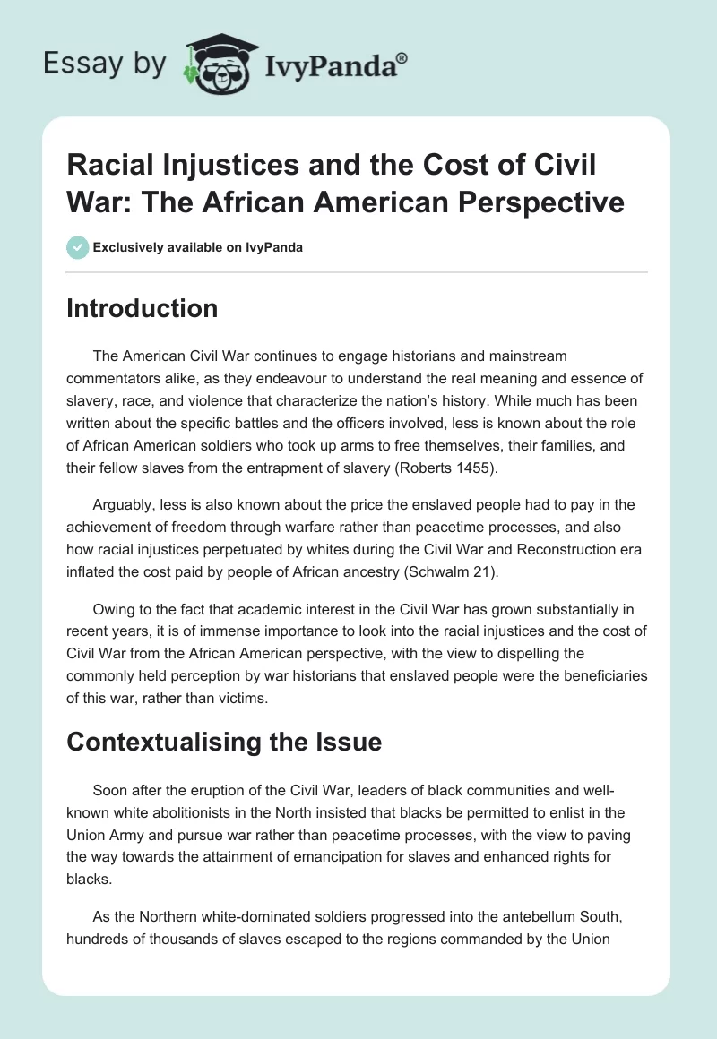 Racial Injustices and the Cost of Civil War: The African American Perspective. Page 1