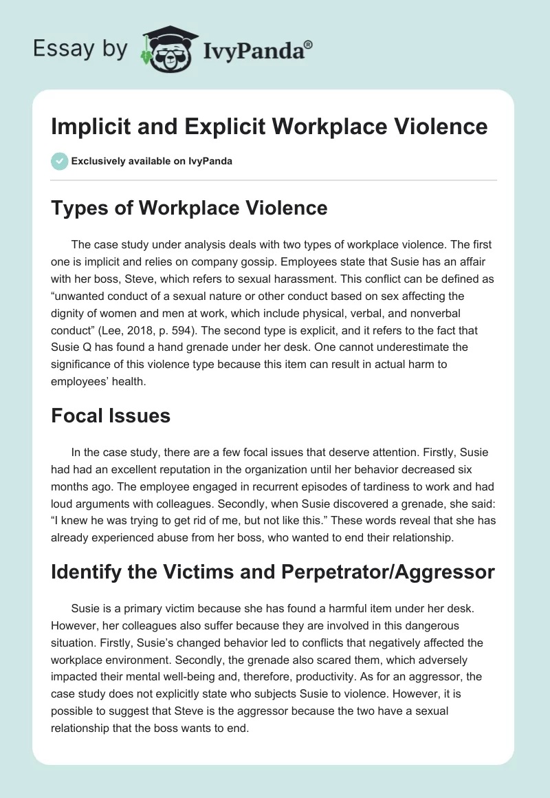 Implicit and Explicit Workplace Violence. Page 1