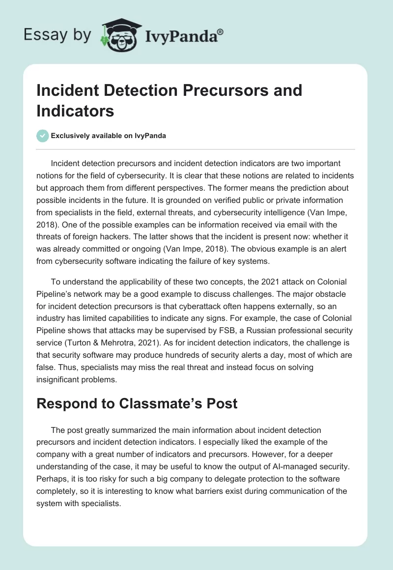 Incident Detection Precursors and Indicators. Page 1