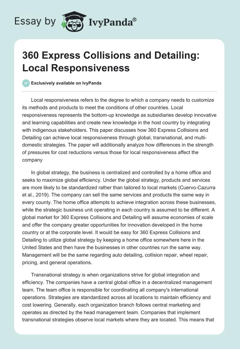 360 Express Collisions and Detailing: Local Responsiveness. Page 1