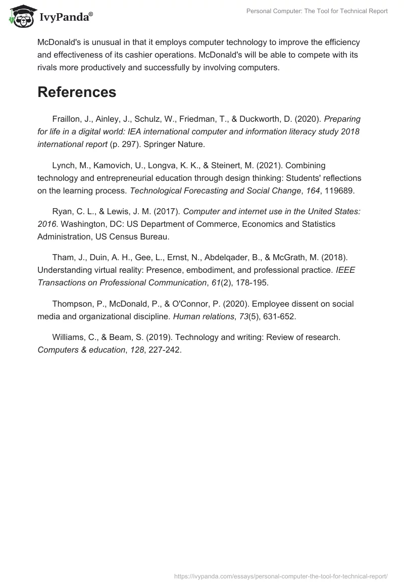 Personal Computer: The Tool for Technical Report. Page 5