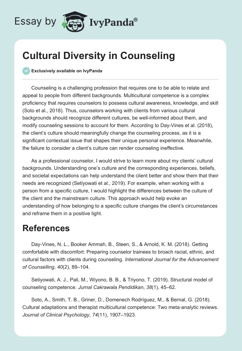 Cultural Diversity in Counseling. Page 1