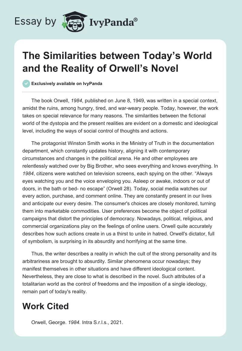 The Similarities between Today’s World and the Reality of Orwell’s Novel. Page 1