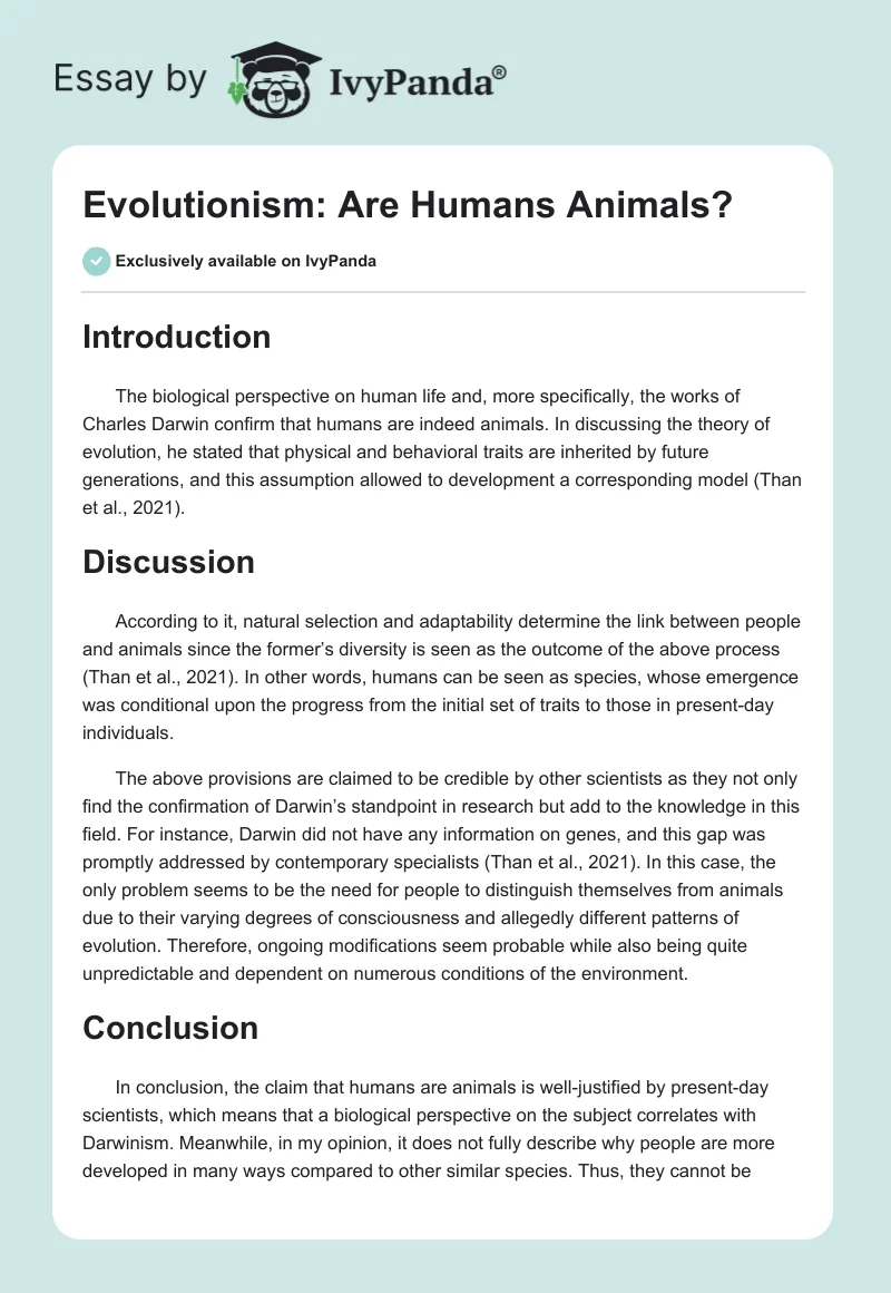 Evolutionism: Are Humans Animals?. Page 1