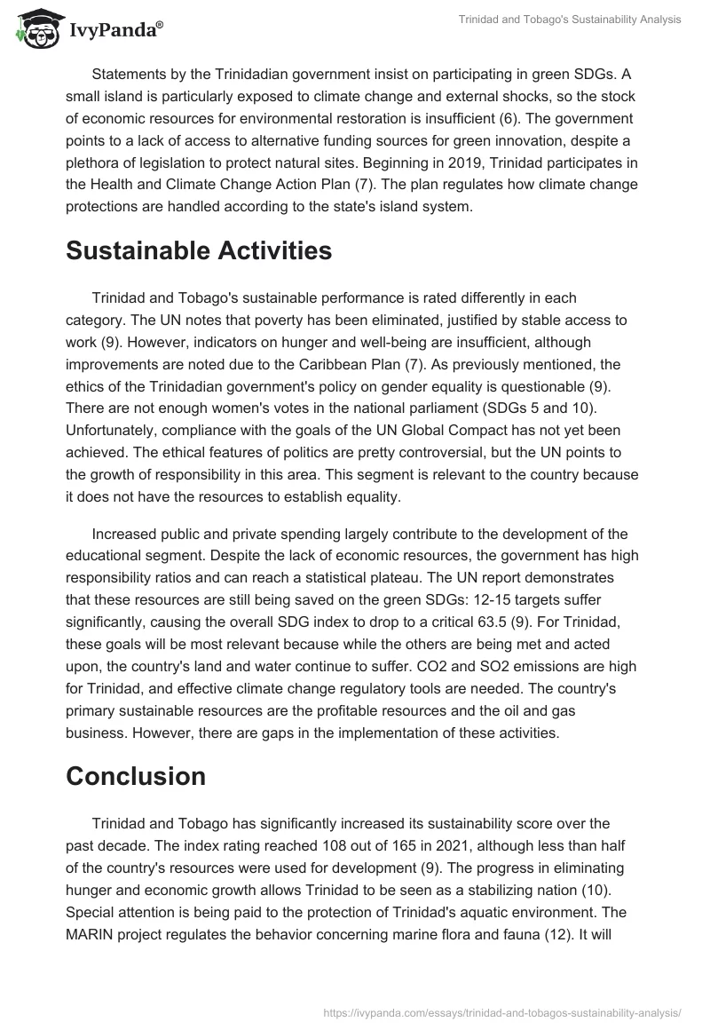 Trinidad and Tobago's Sustainability Analysis. Page 2