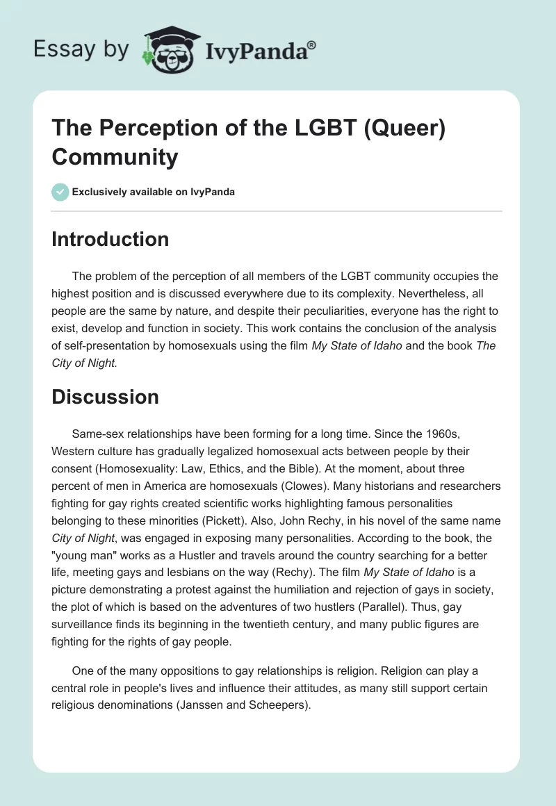 The Perception of the LGBT (Queer) Community. Page 1