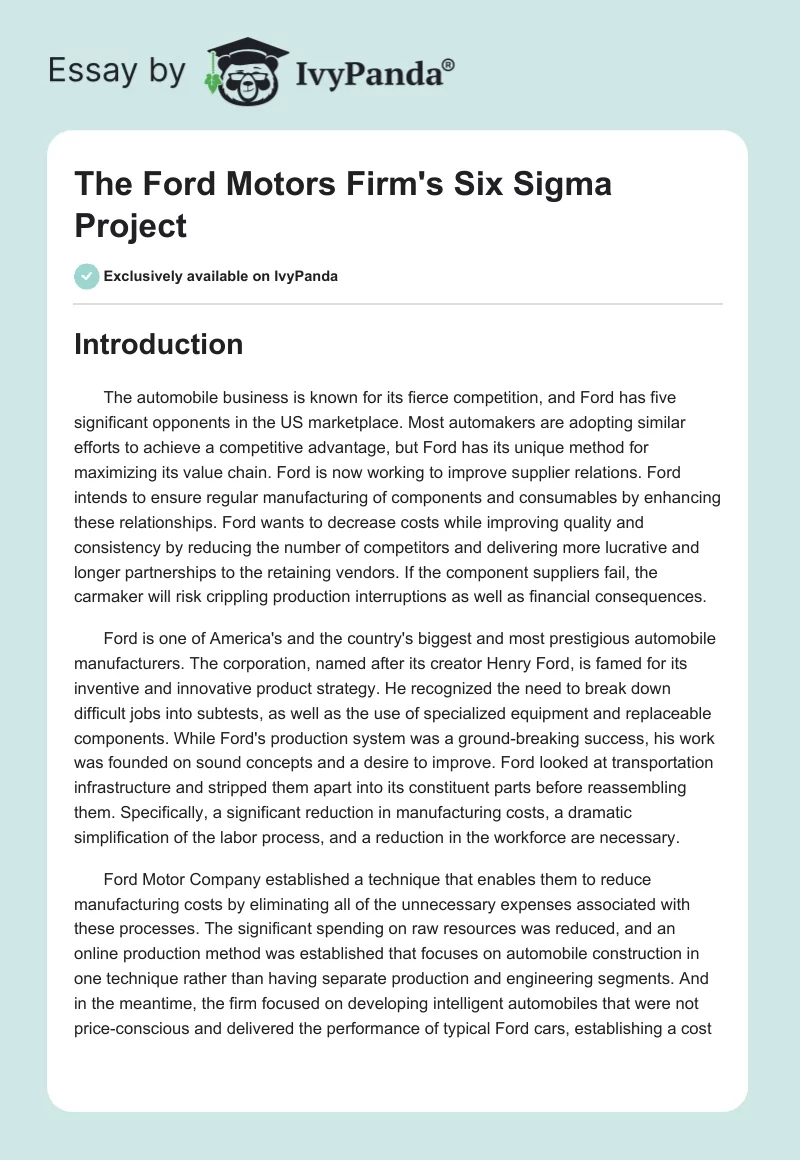 The Ford Motors Firm's Six Sigma Project. Page 1