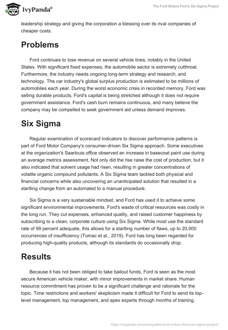 The Ford Motors Firm's Six Sigma Project. Page 2