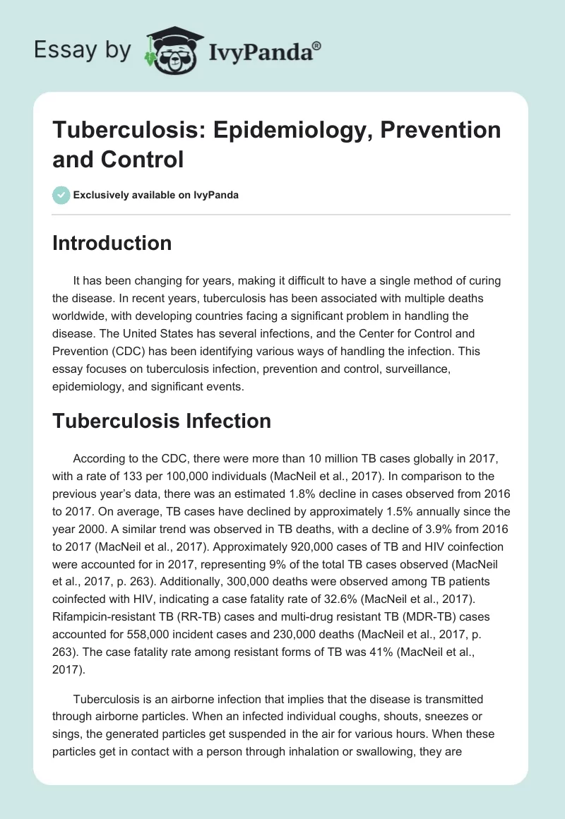 Tuberculosis: Epidemiology, Prevention, and Control. Page 1