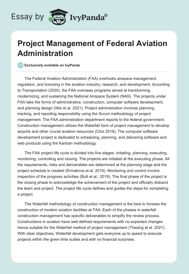 Project Management of Federal Aviation Administration. Page 1