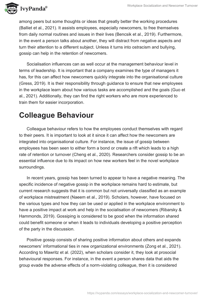 Workplace Socialization and Newcomer Turnover. Page 4