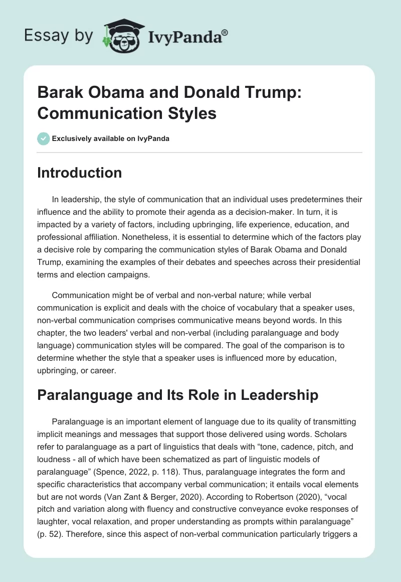 Barak Obama and Donald Trump: Communication Styles. Page 1