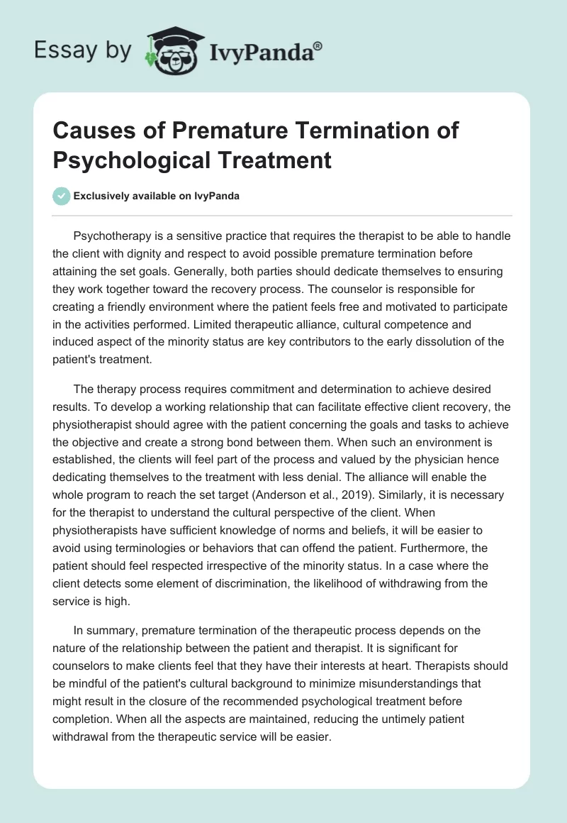 Causes of Premature Termination of Psychological Treatment. Page 1