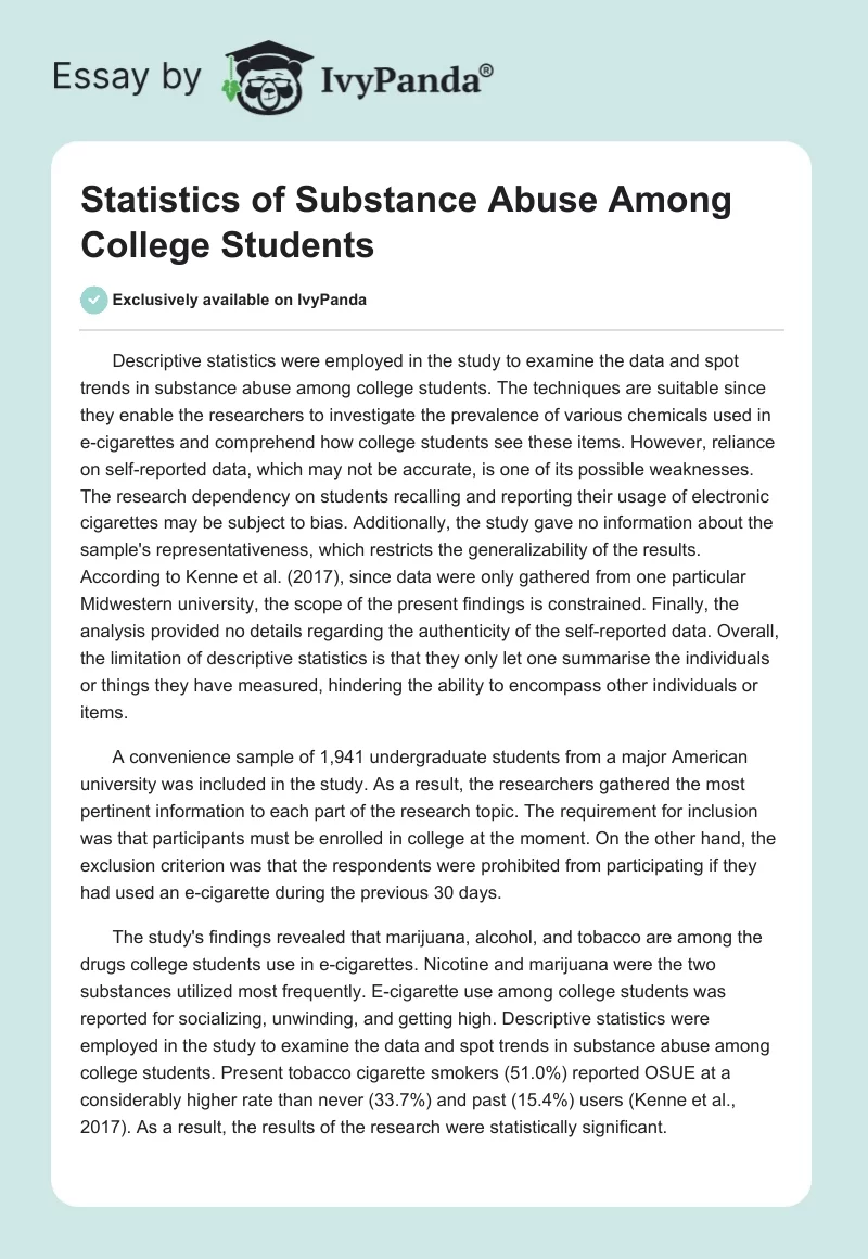 Statistics of Substance Abuse Among College Students. Page 1