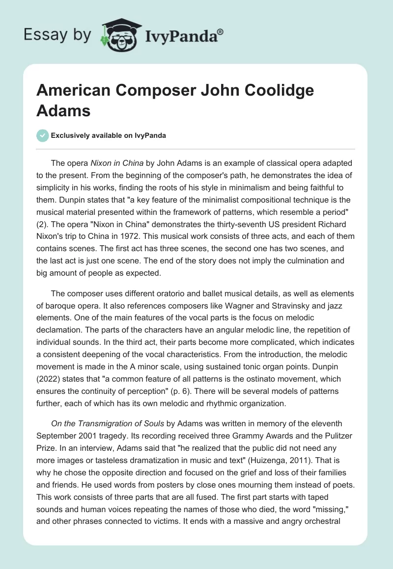 American Composer John Coolidge Adams. Page 1