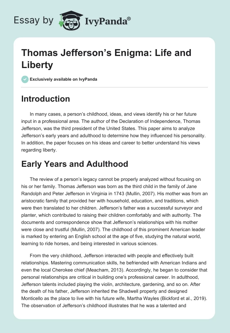 Thomas Jefferson’s Enigma: Life and Liberty. Page 1