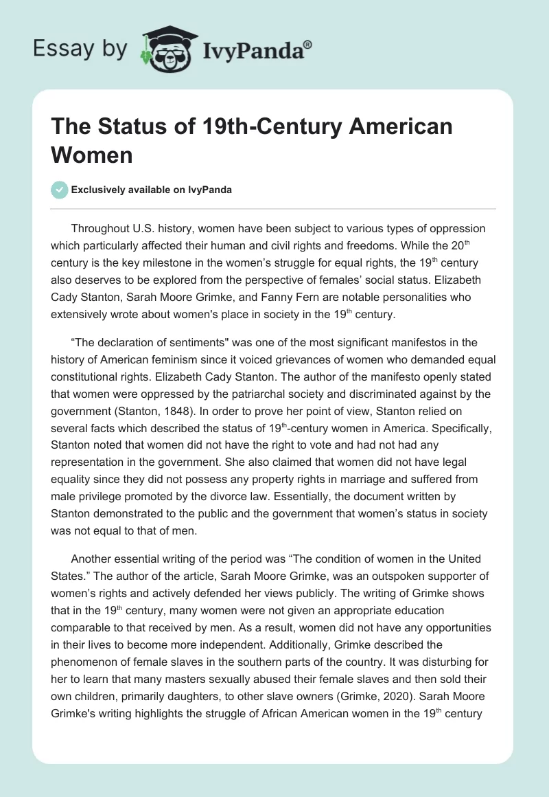 The Status of 19th-Century American Women. Page 1