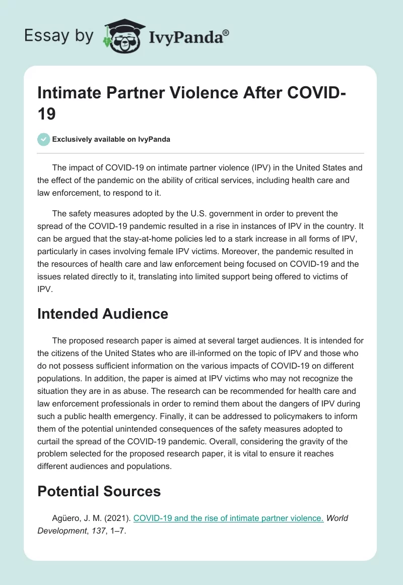 Intimate Partner Violence After COVID-19. Page 1