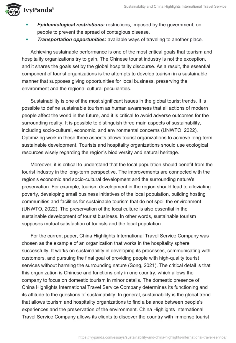 Sustainability and China Highlights International Travel Service. Page 2