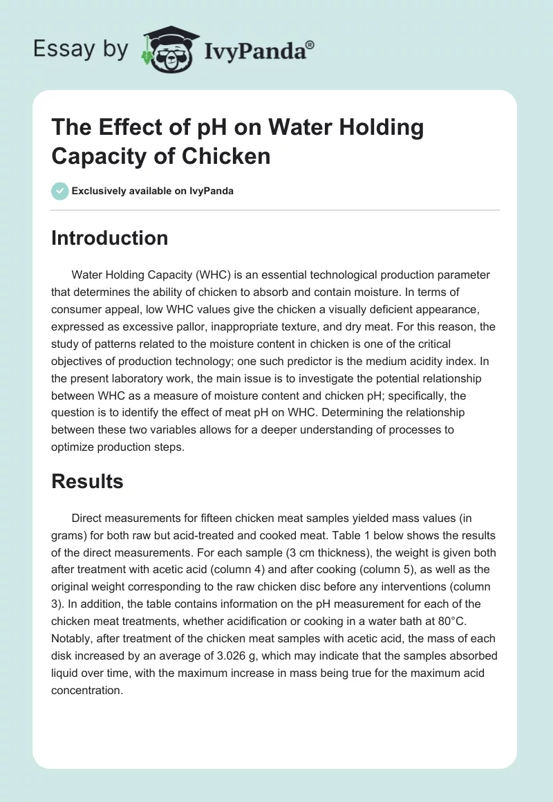 The Effect of pH on Water Holding Capacity of Chicken. Page 1