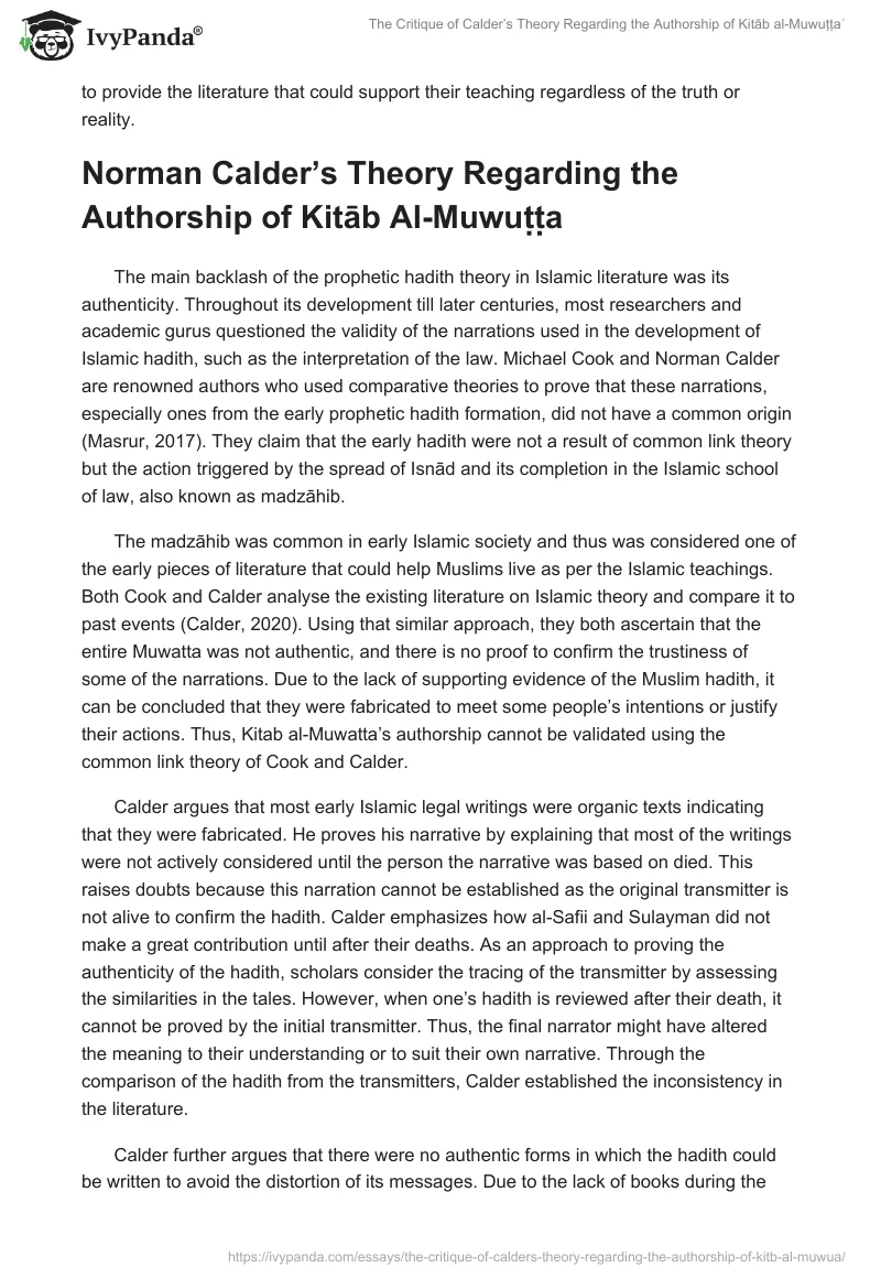 The Critique of Calder’s Theory Regarding the Authorship of Kitāb al-Muwuṭṭaʾ. Page 3