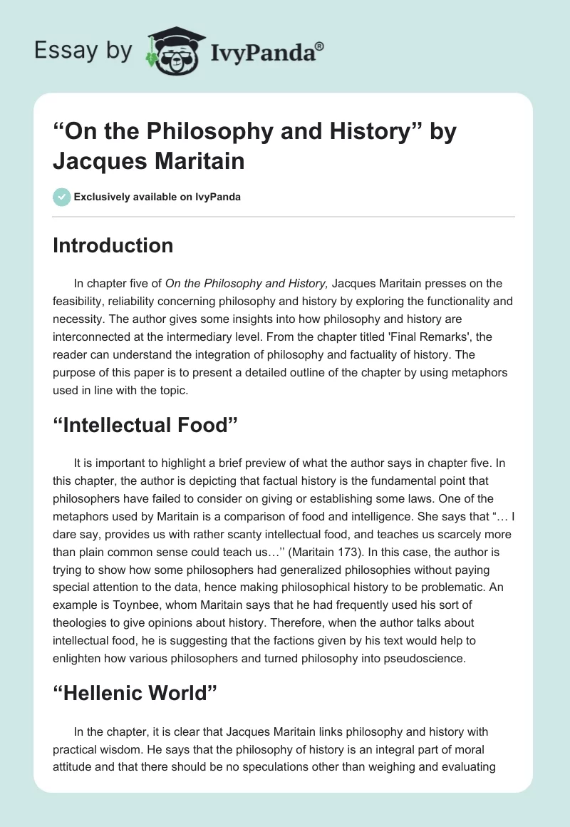 “On the Philosophy and History” by Jacques Maritain. Page 1
