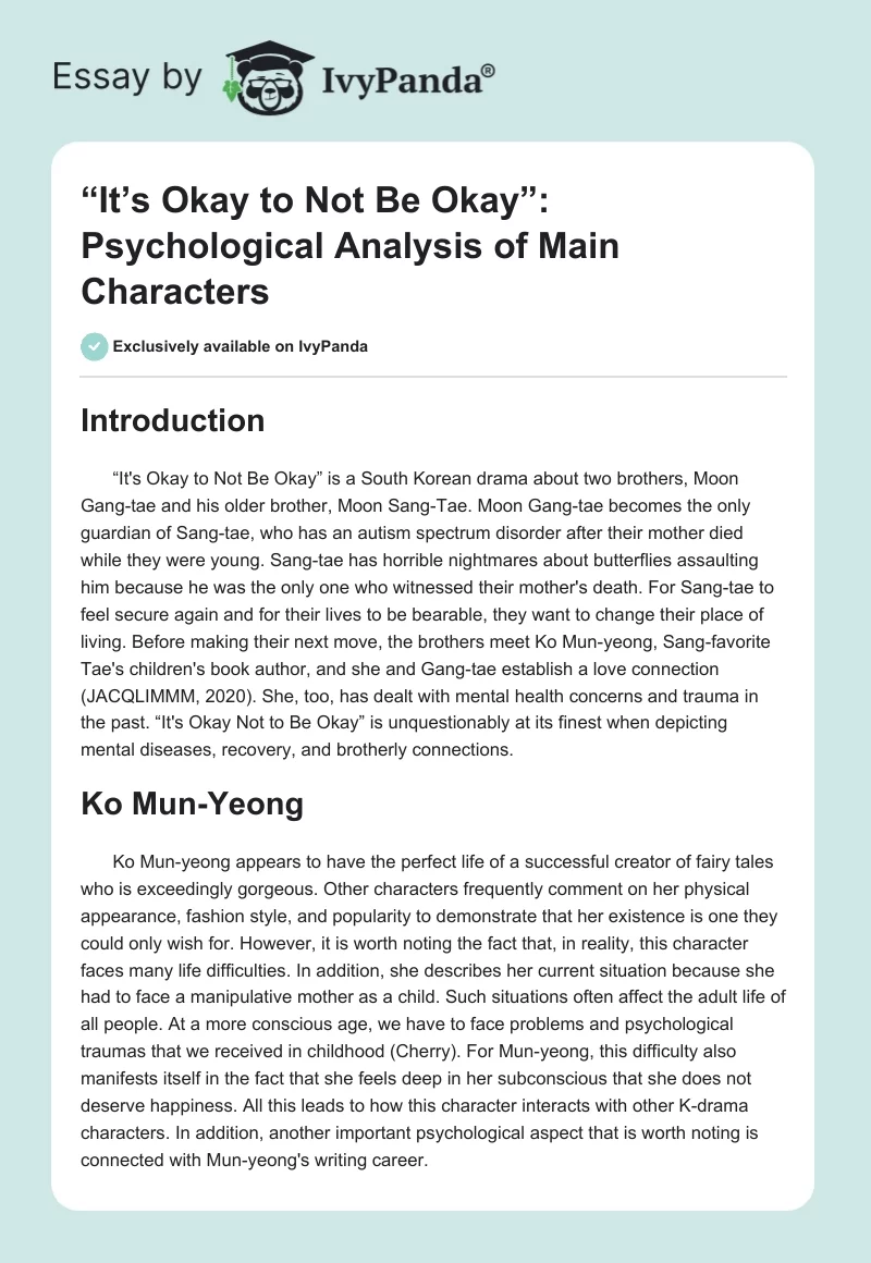 “It’s Okay to Not Be Okay”: Psychological Analysis of Main Characters. Page 1