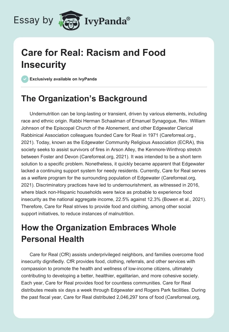 Care for Real: Racism and Food Insecurity. Page 1