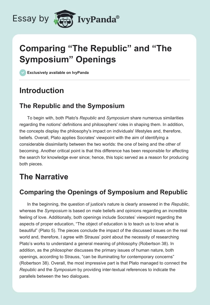 Comparing “The Republic” and “The Symposium” Openings. Page 1
