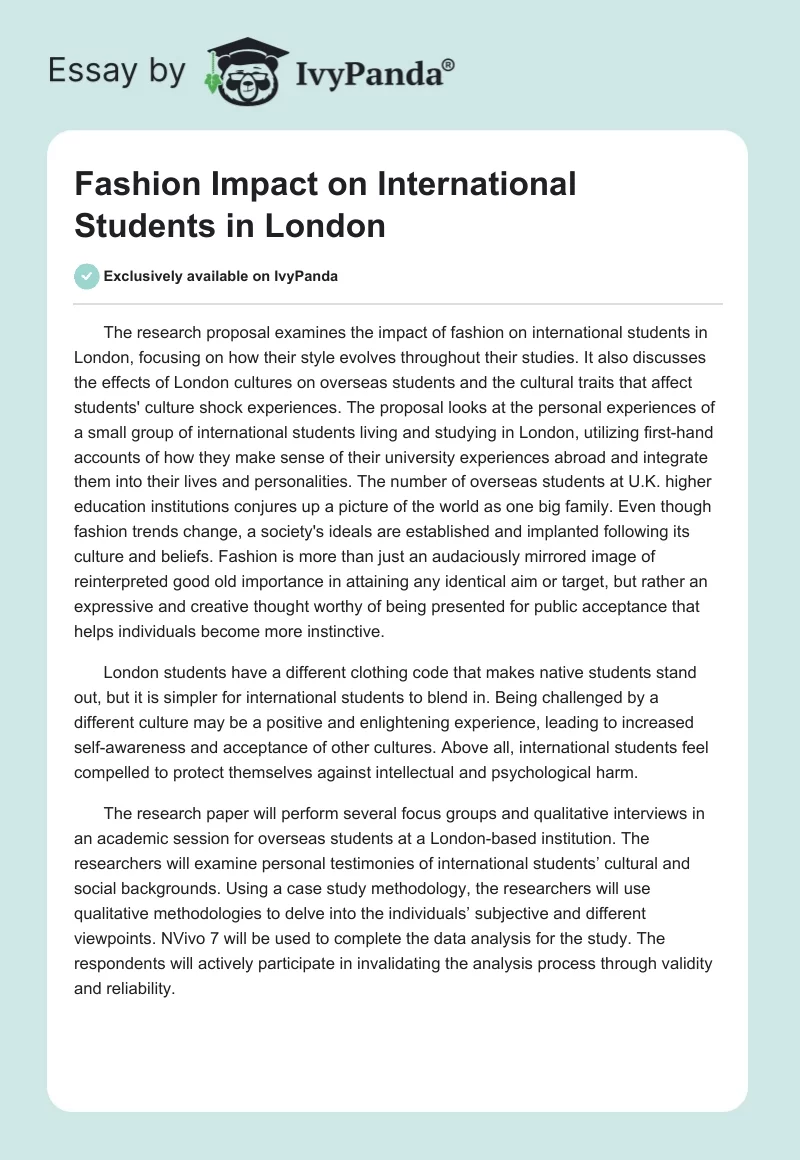 Fashion Impact on International Students in London. Page 1