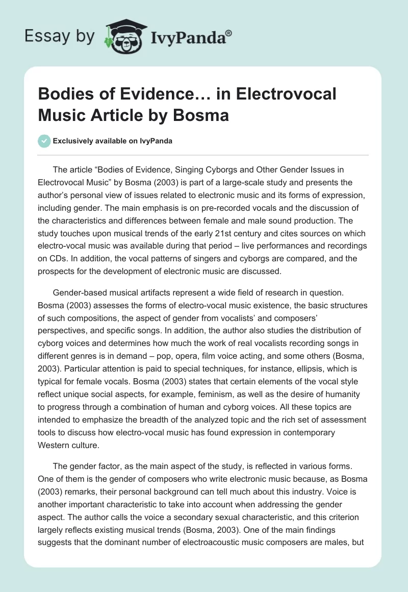 "Bodies of Evidence… in Electrovocal Music" Article by Bosma. Page 1