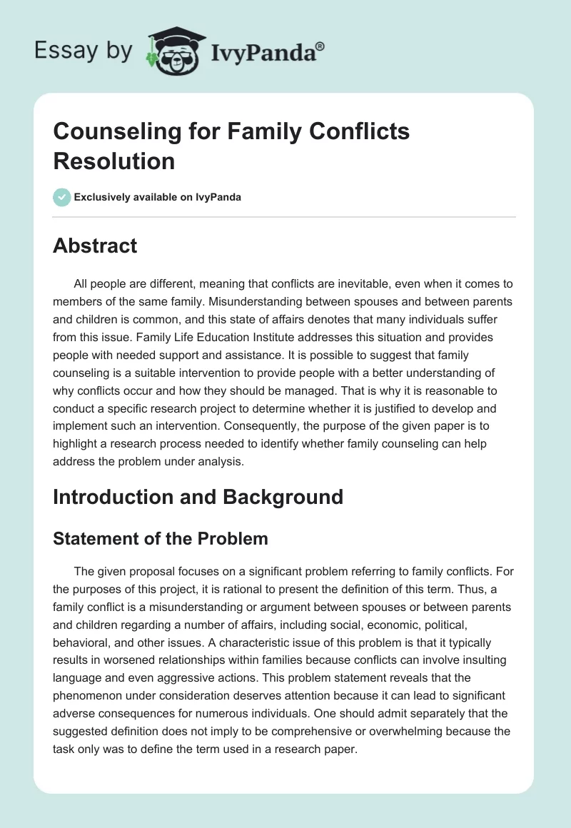 Counseling for Family Conflicts Resolution. Page 1
