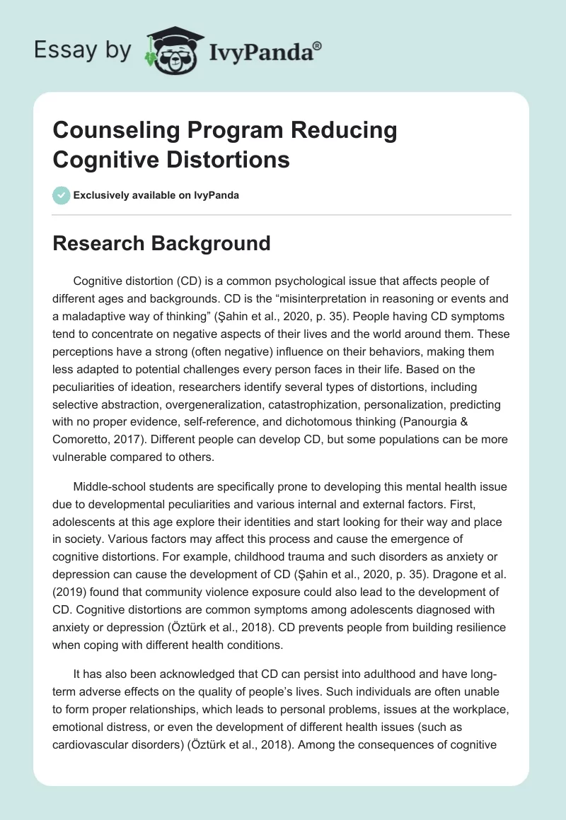 Counseling Program Reducing Cognitive Distortions. Page 1