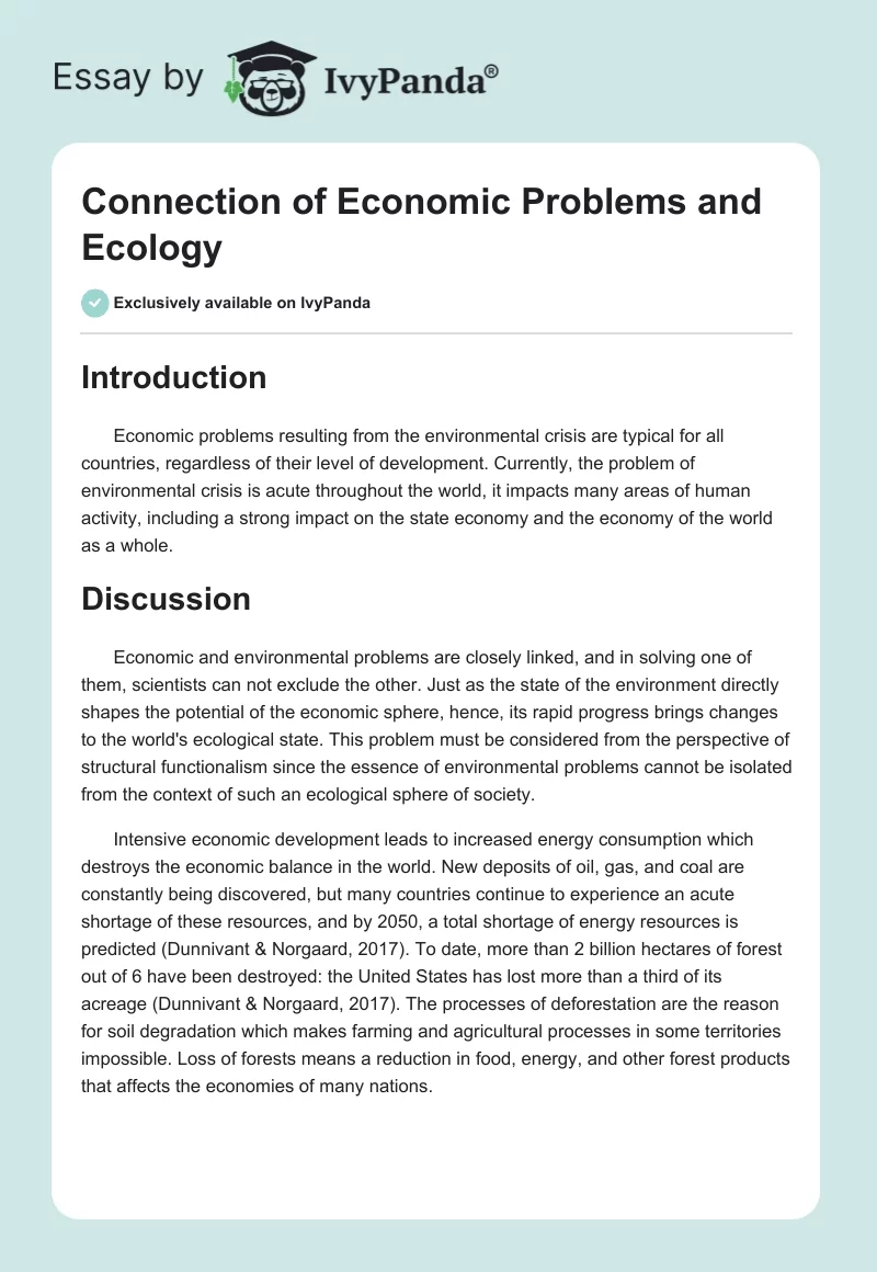 Connection of Economic Problems and Ecology. Page 1