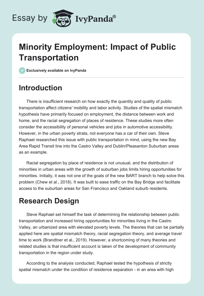 Minority Employment: Impact of Public Transportation. Page 1