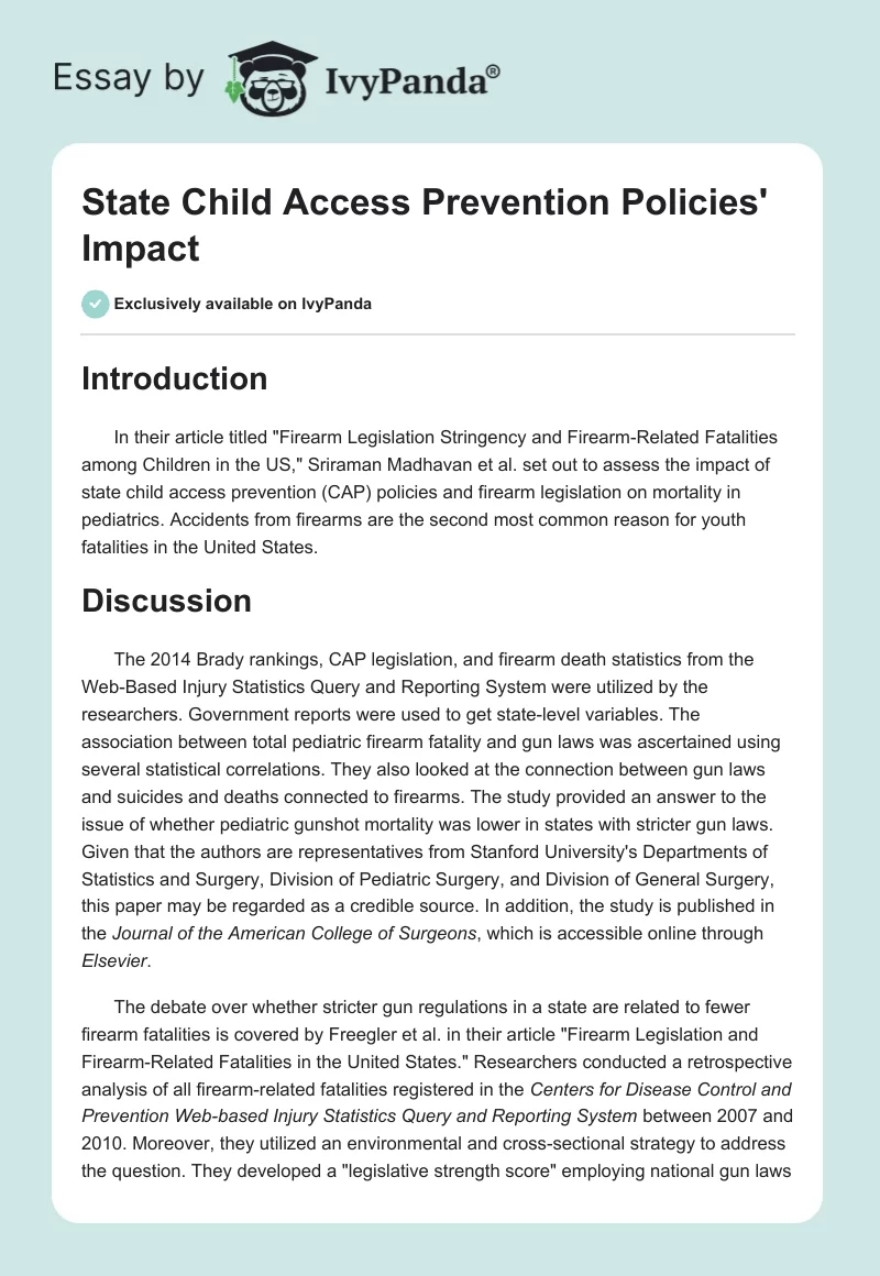 State Child Access Prevention Policies' Impact. Page 1