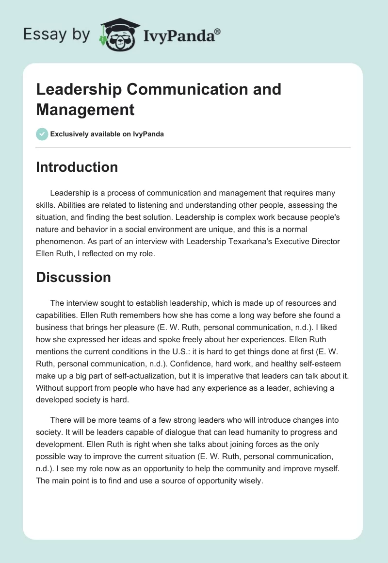 Leadership Communication and Management. Page 1
