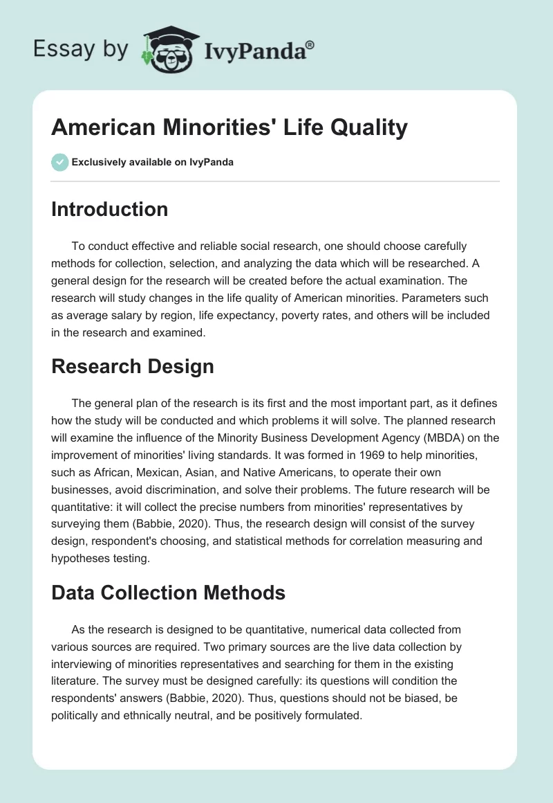 American Minorities' Life Quality. Page 1
