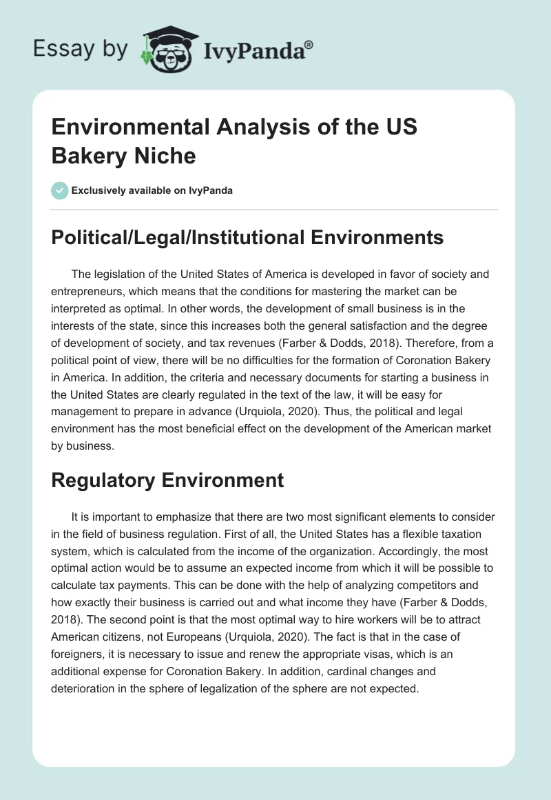 Environmental Analysis of the US Bakery Niche. Page 1