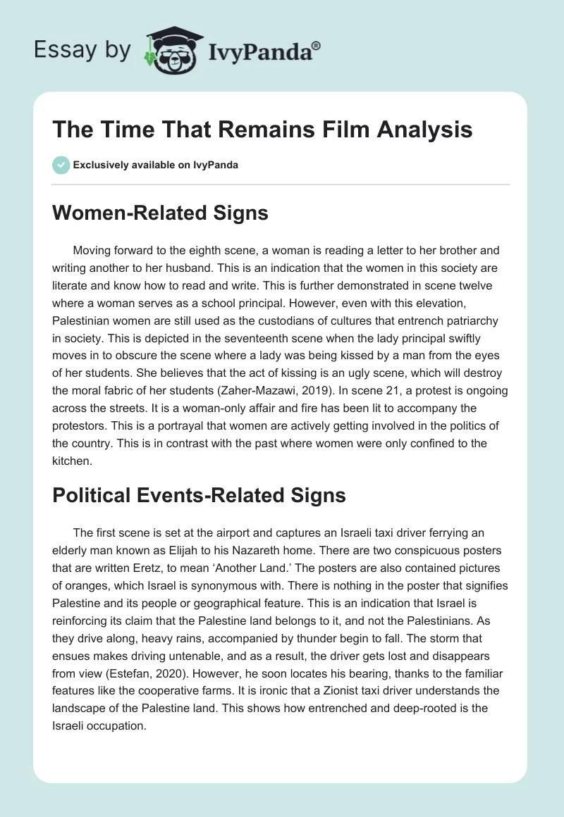 "The Time That Remains" Film Analysis. Page 1