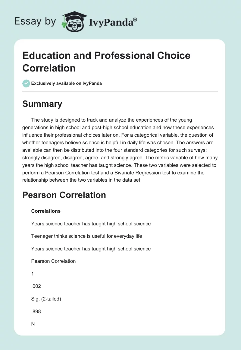 Education and Professional Choice Correlation. Page 1